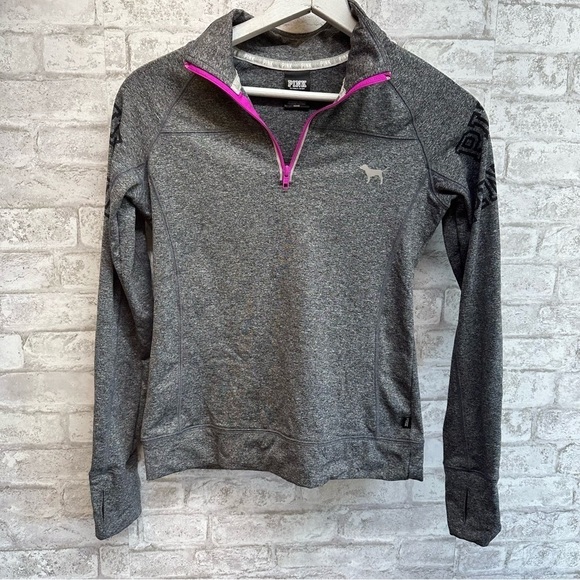 PINK Victoria’s Secret gray 3/4 zip sweatshirt women’s XS‎ athletic running - Picture 1 of 8